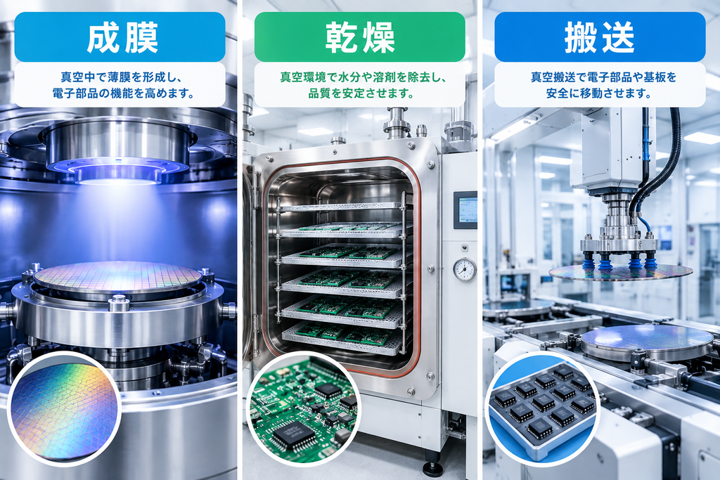 電子部品の成膜・乾燥・搬送の様子