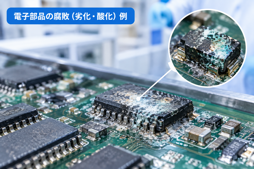 電子部品が腐敗している様子